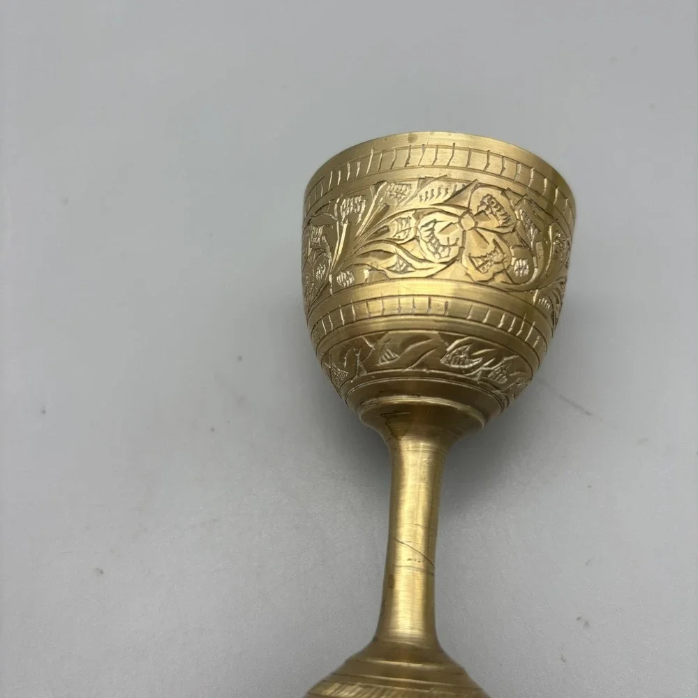 Antique Indian Early 19th Century Brass Double Measuring Cup W/ Intricate Design